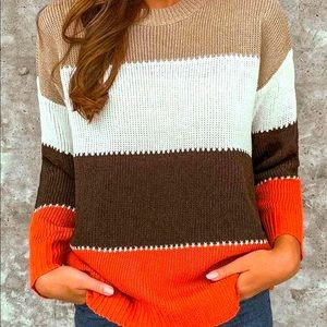NWOT Neutral Earth Tone Colorblock Sweater — Size M